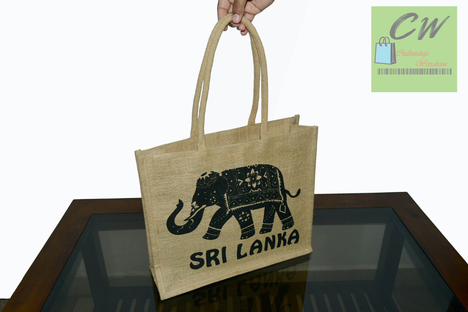 JUTE REUSABLE SHOPPING BAG TRADITIONAL SRI LANKAN ECO FRIENDLY HANDMADE 100%