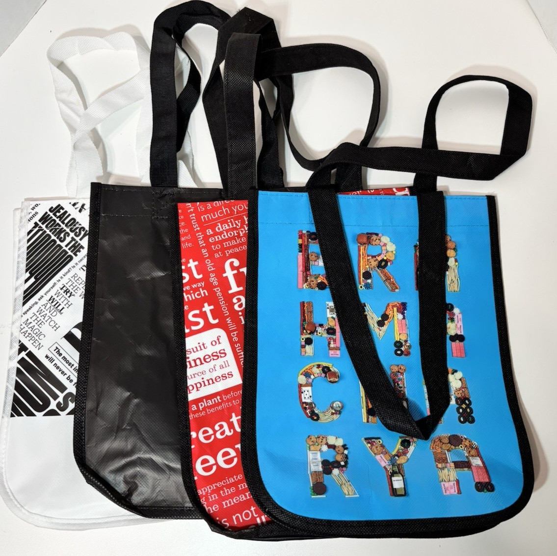 lululemon Reusable Shopping Tote Bags – Lot of 4 Small Black Red Blue