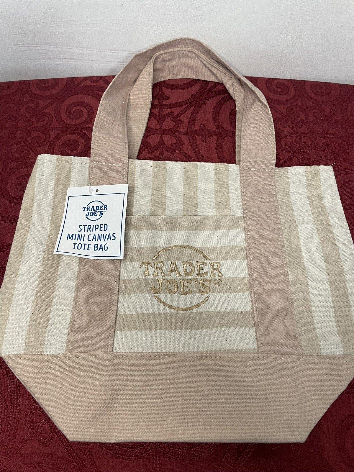 Trader Joe’s Limited Mini Canvas Pastel Striped Tote Bag 2026 Beige/Tan