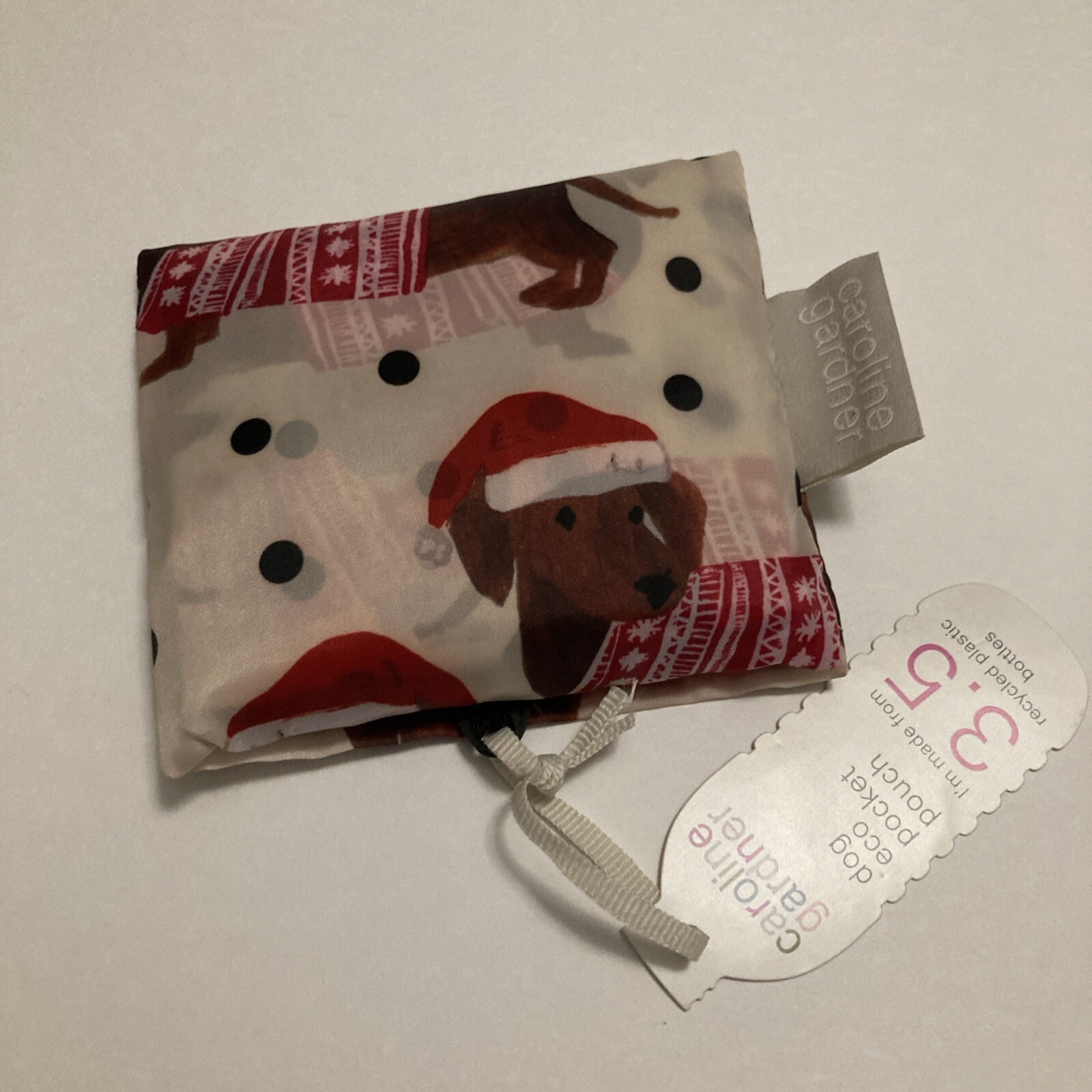 Tesco Caroline Gardner Santa Dachshund Dog Foldaway Bag Christmas Sweater New