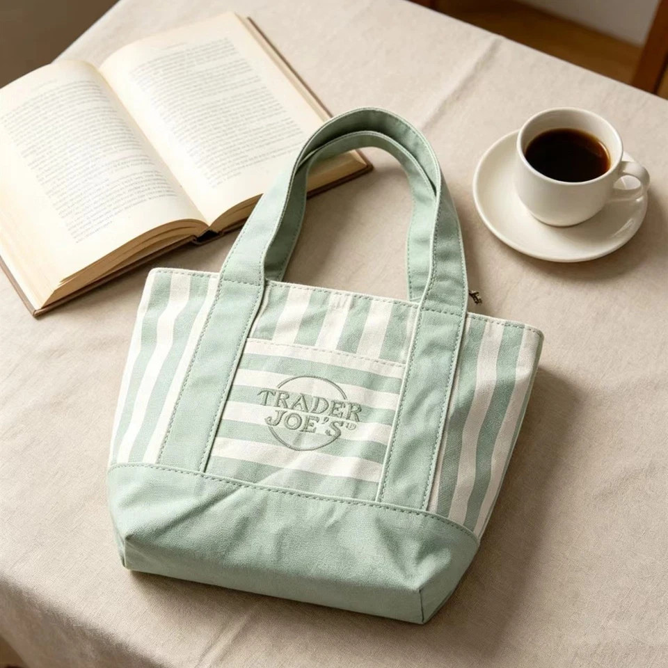 Trader Joe’s Mini Pastel Stripe Canvas Tote Bag Limited Edition Set Of 4