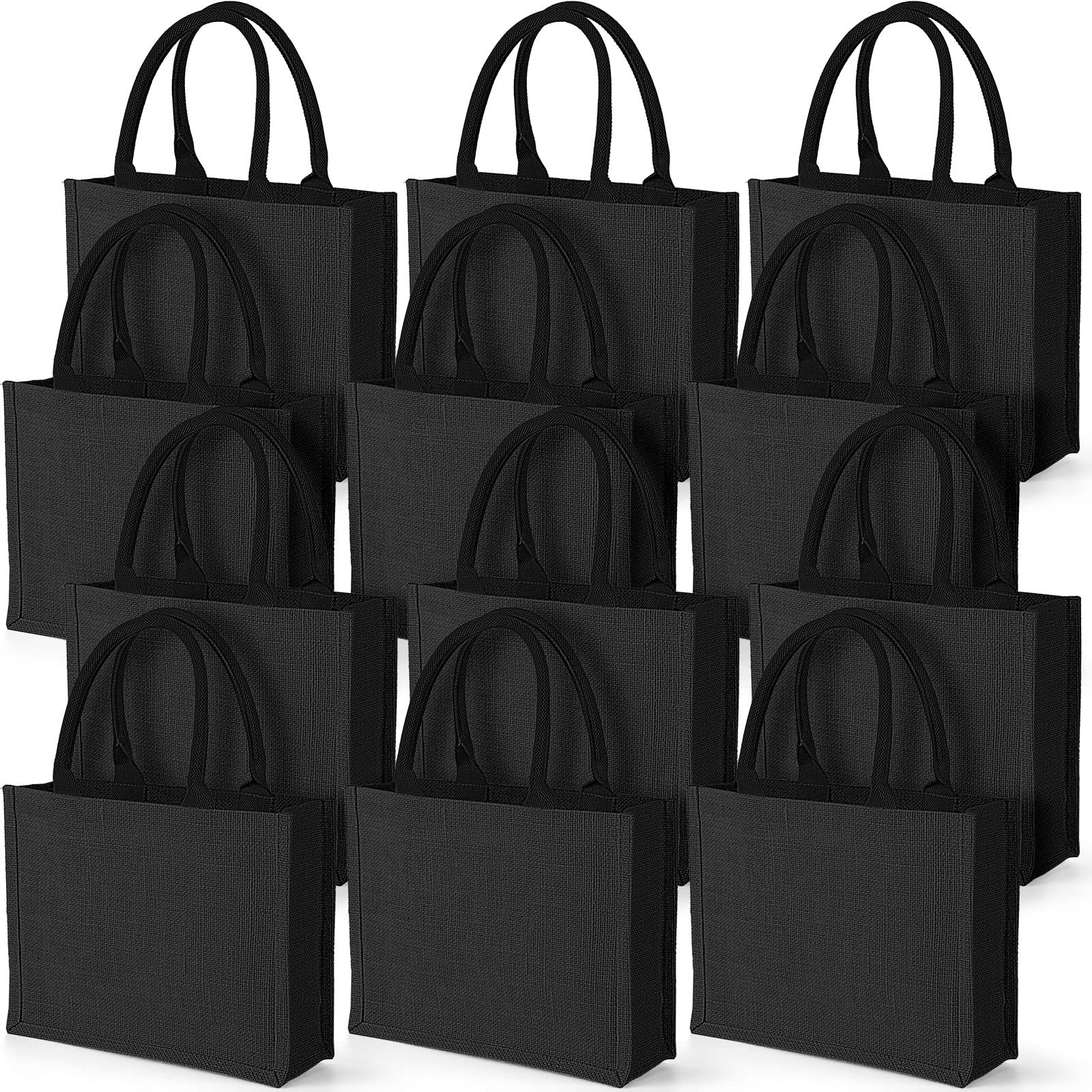 Reginary 12 Packs Black Burlap Tote Bags Jute Tote Wedding Bridesmaid Welcome…