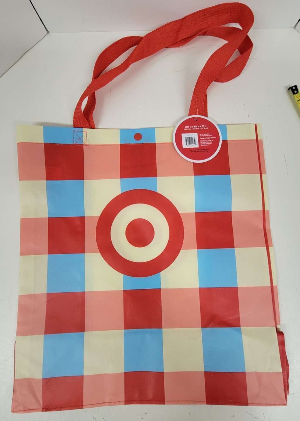 Reusable Red & Blue Target Tote Bag 15” x 16” x 7” Grocery Shopping Sack w/Snap