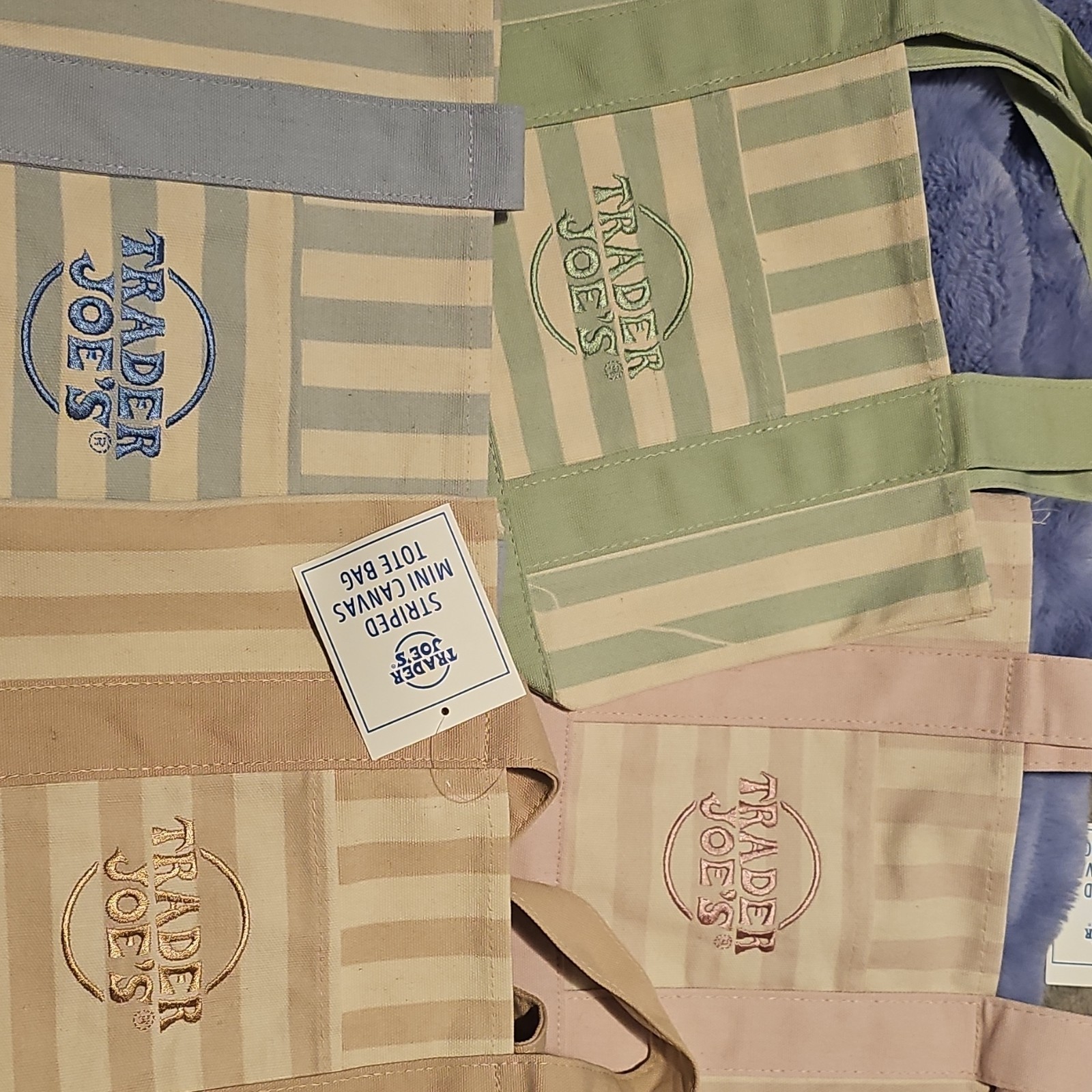 Trader Joe’s Striped Canvas Mini Tote Bag Set Of 4 Multicolor 12x12x6 in