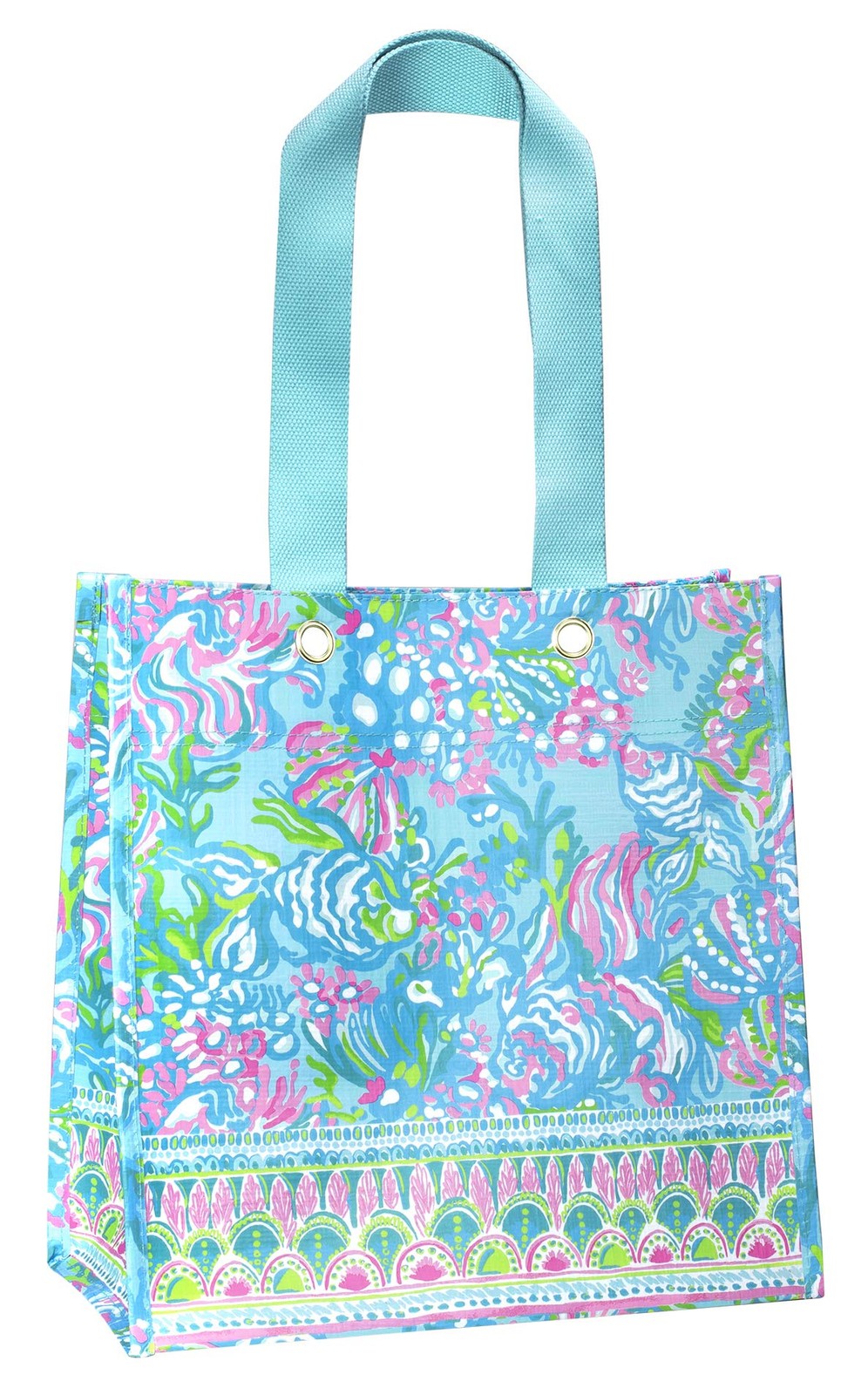 Blue/Green Market Shopper Bag, Reusable Grocery Tote with Comfortable Shoulde…