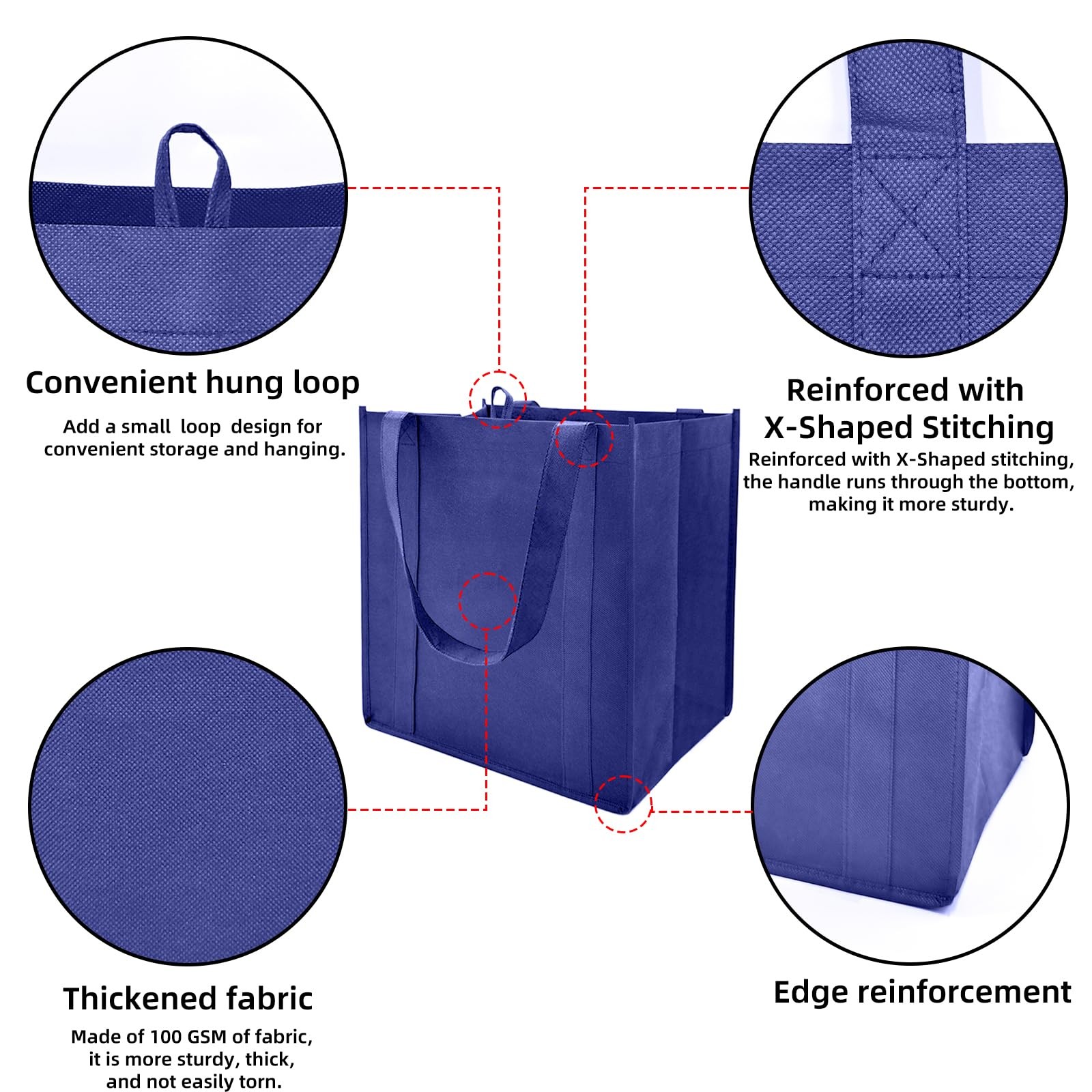 6 Pack Reusable Reinforced Handle Grocery Bags – Heavy Duty Large Shopping To…