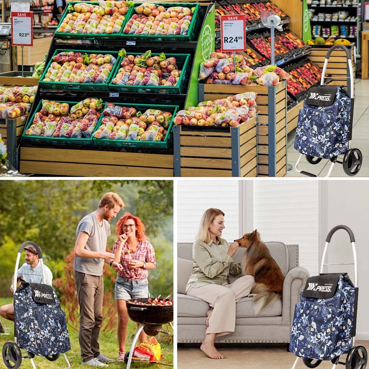 Grocery Shopping Trolley Portable Household Folding Shopping Cart with Wheels