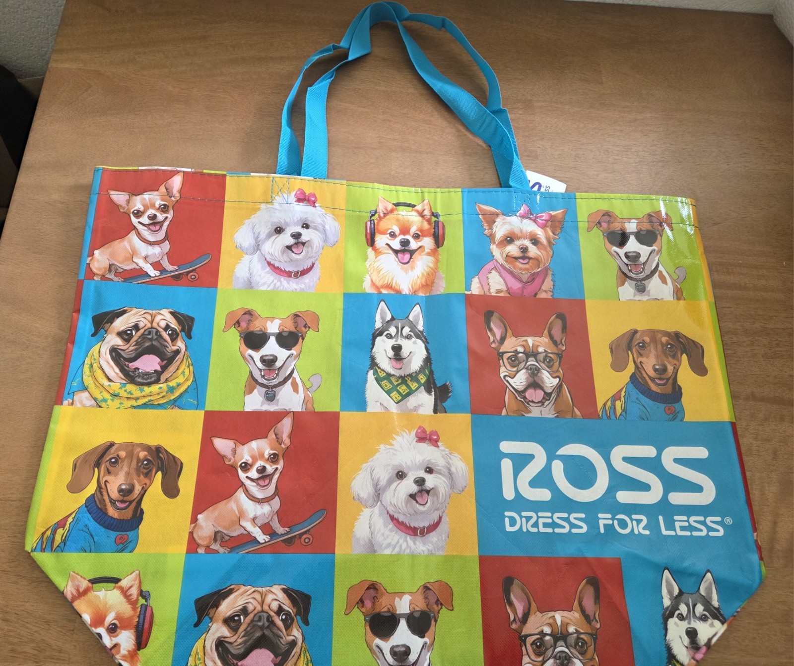 Ross Dress for Less Reusable Shopping Tote Bag Colorful Dogs Print Large Eco…