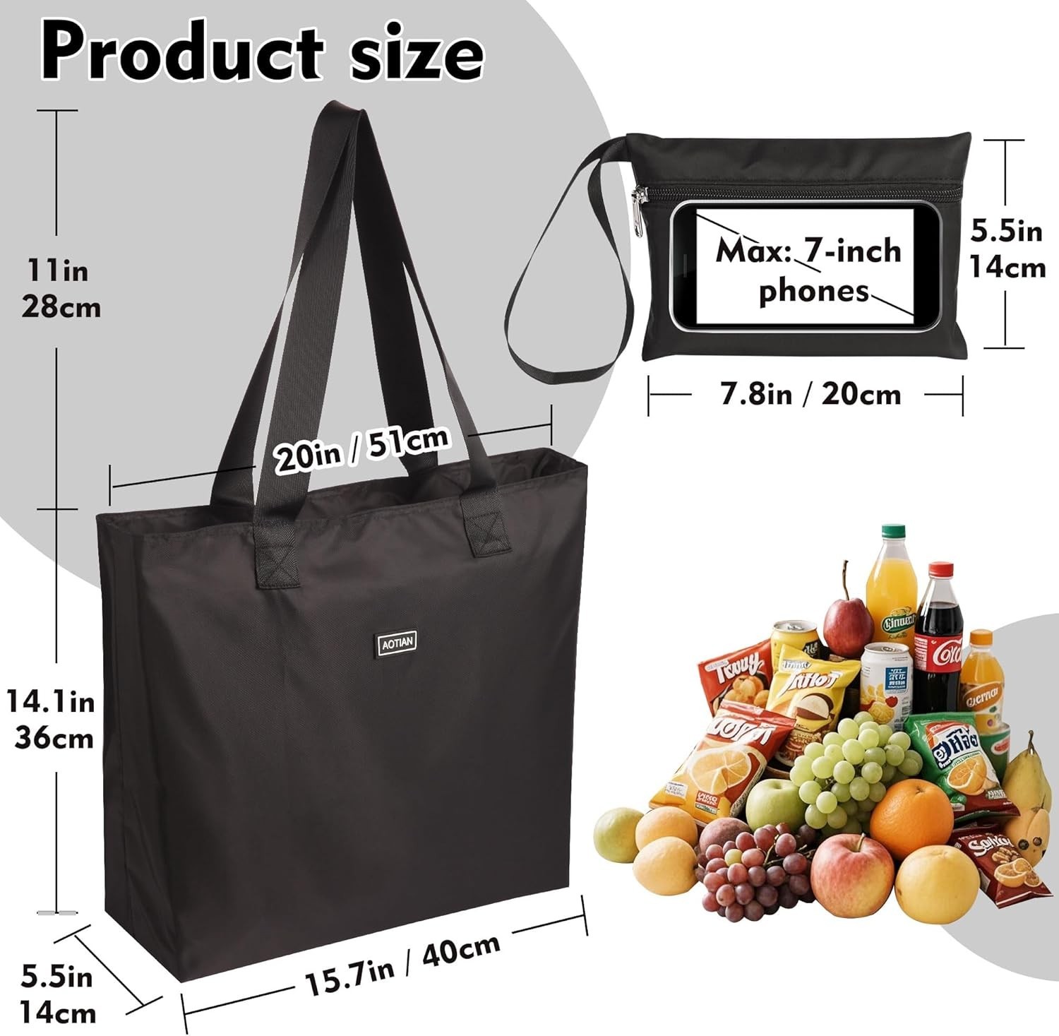 Compact 20 Liter Tote Bag, Tear Proof Polyester, Washable Grocery Shopping Tote