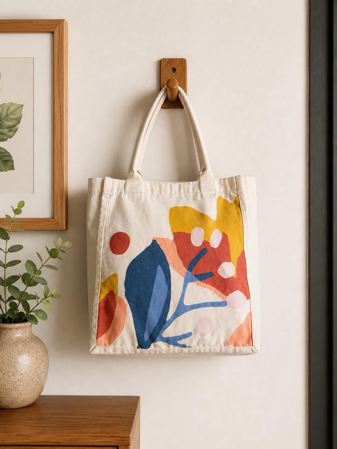Fossil Canvas Tote Bag Multicolor Floral Nature Print Foldable 14x13x5.5 in