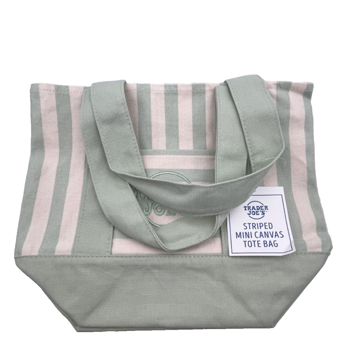 Trader Joe’s Striped Mini Canvas Tote Bag Pastel Seafoam Green Ltd Ed.