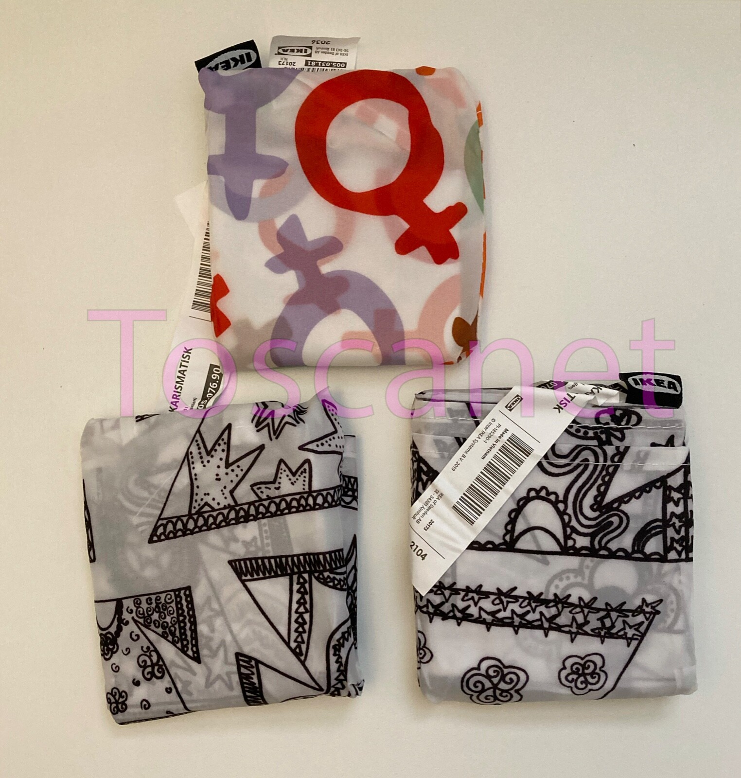 SET OF 3, Ikea Foldable Pocket Shopping Tote Bag, 2 Karismatisk, 1 Skynke, NEW