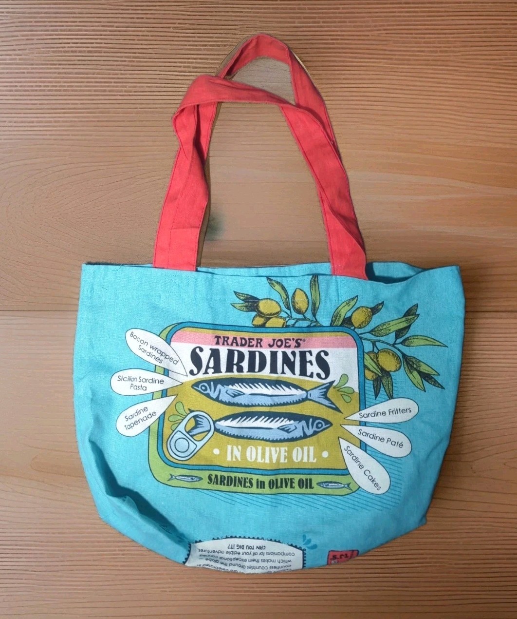 Trader Joes Blue Sardines Cheese Adventure Waffle Noun Reusable Canvas Tote Bag