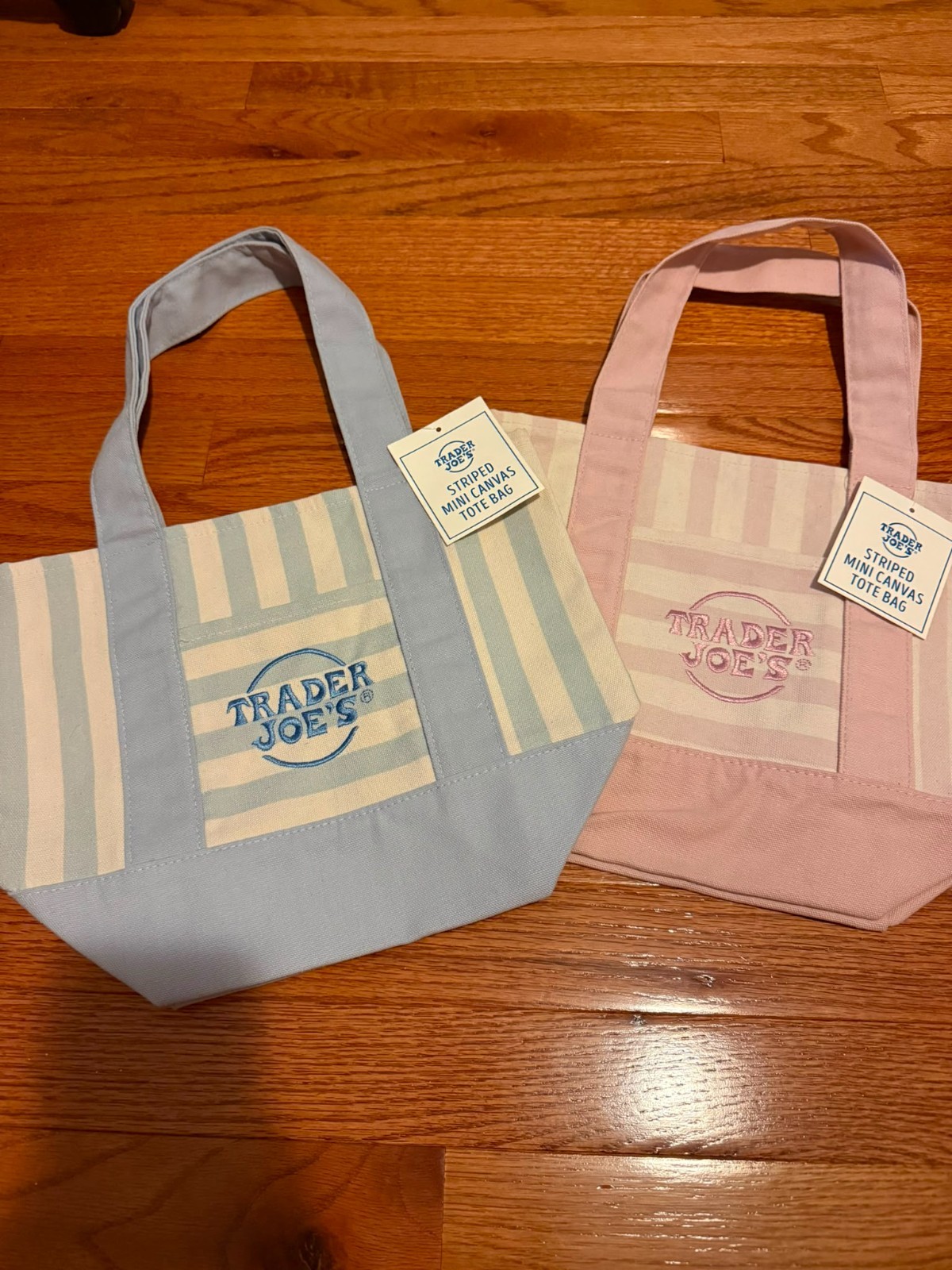 2 Pack of Trader Joe’s Pastel Stripe Canvas Mini Tote Bags – Pink and Blue