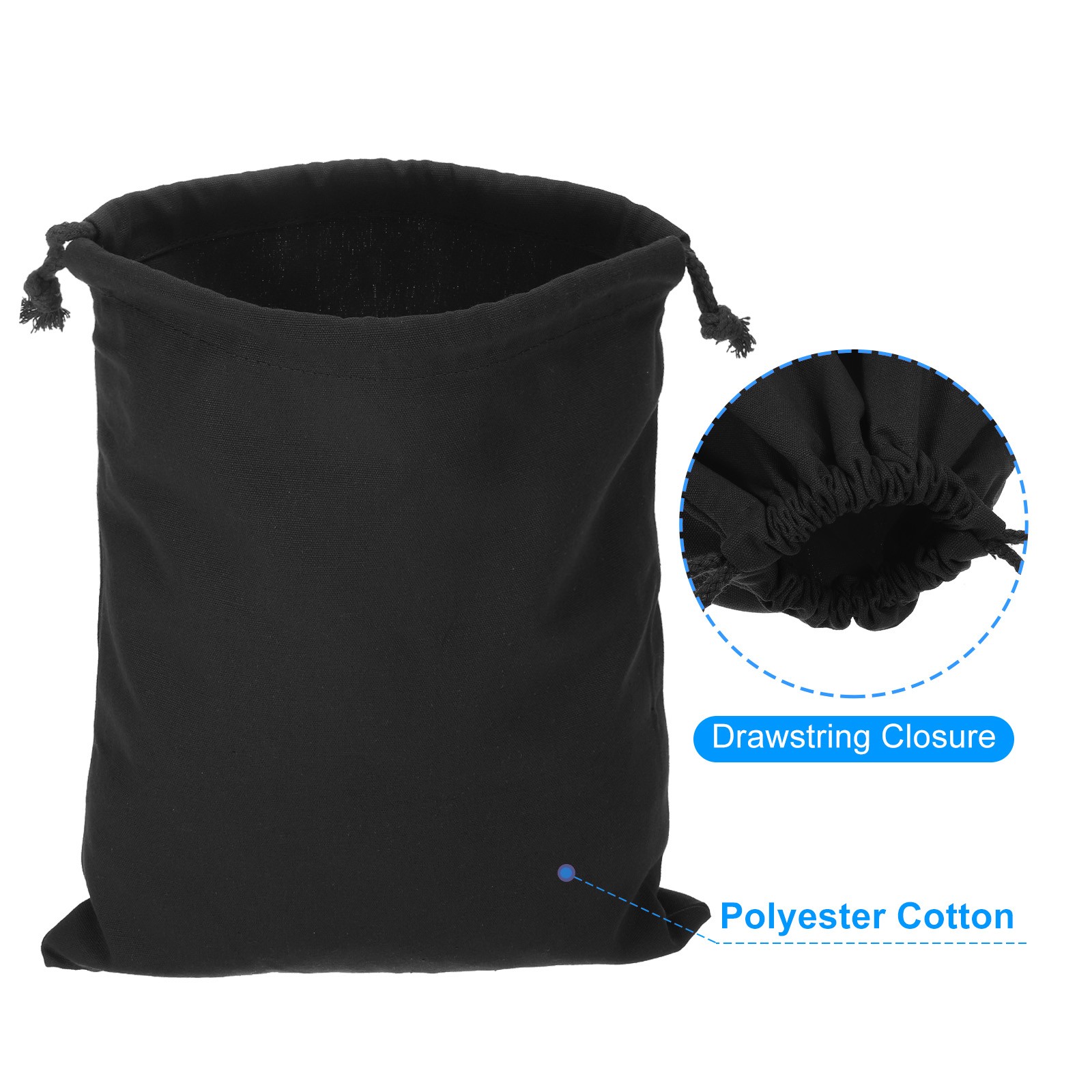 12pcs Polyester Cotton Reusable Drawstring Bags, 7×10″ Dust Bags, Black