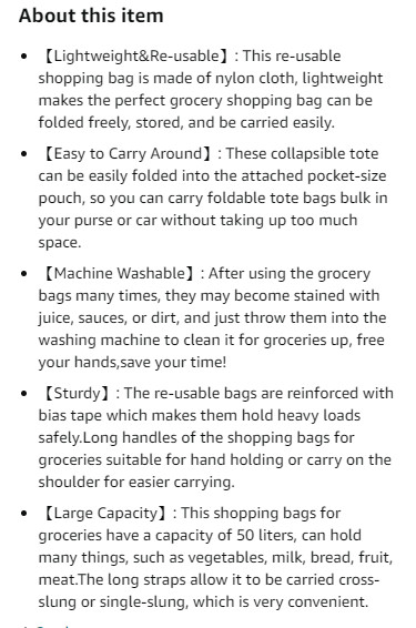 3PCS Grocery Shopping Bags, Re-Usable Nylon Tote Bags