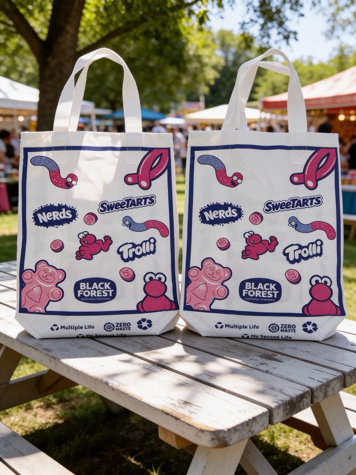 Lot of 2 Candy Brand Reusable Tote Bags Nerds SweetTarts Trolli Black Forest