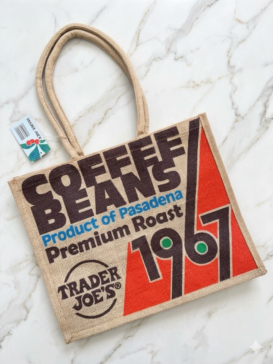 Trader Joe’s “Coffee Beans 1967” Jute Shopper Tote Bag