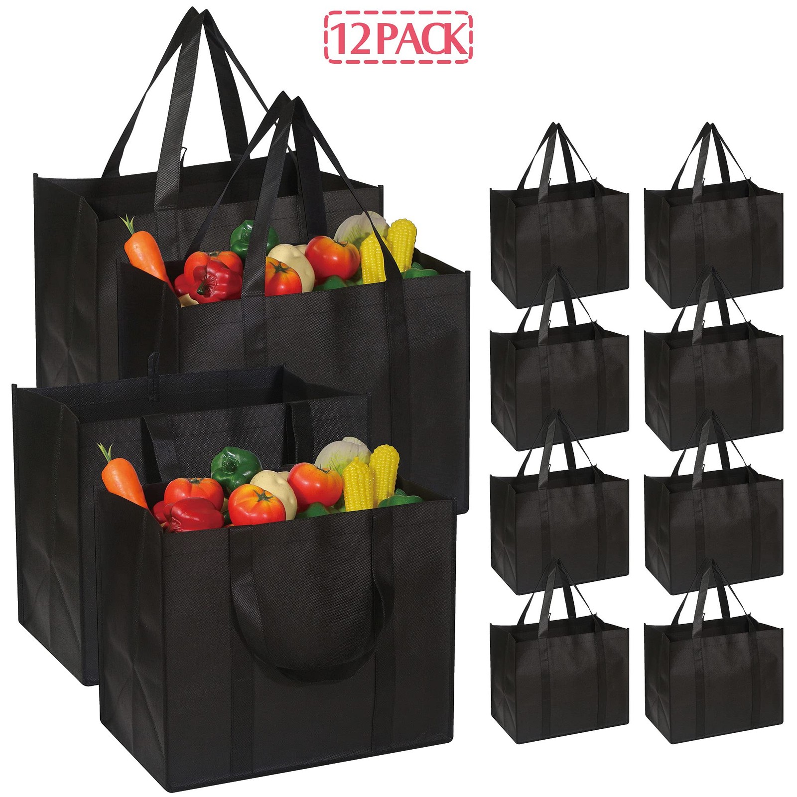 12 Pack Reusable Grocery Bags Large Foldable Heavy Duty Shopping Tote Produce…