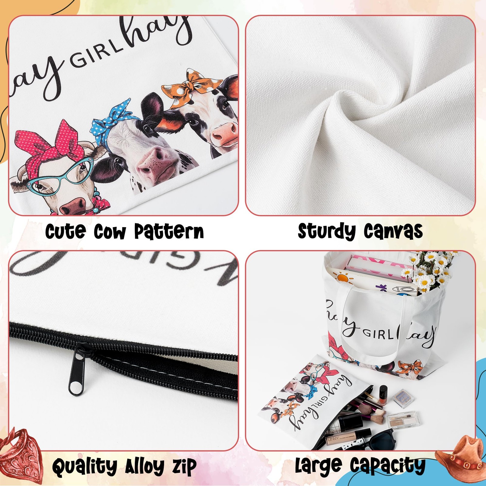 Tote bag: approx. 13.1*14.7 inches, Cosmetic 8.8*7 White