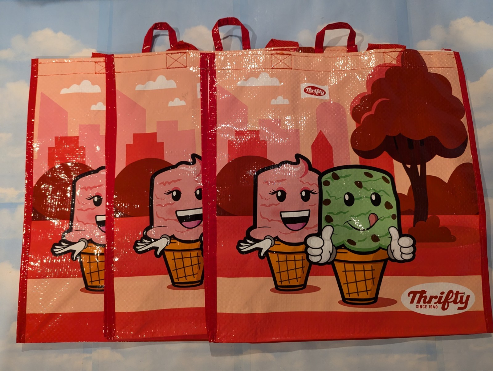 LOT (3) THRIFTY ICE CREAM REUSABLE SHOPPING PLASTIC BAG NWT