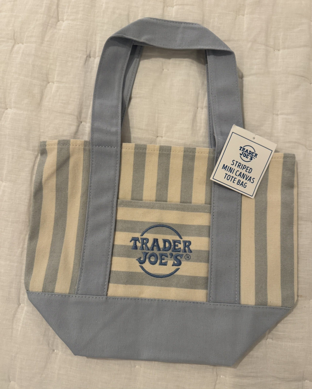 Trader Joe’s Mini Tote Bag Blue and White Stripes New with Tags