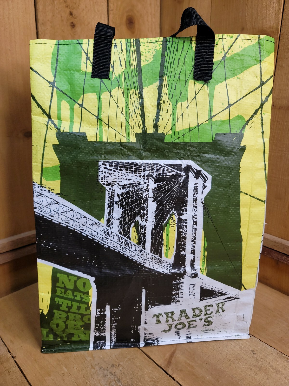 Trader Joe’s Reusable Shopping Tote Bag No Eats Till BROOKLYN 16 x 12 in