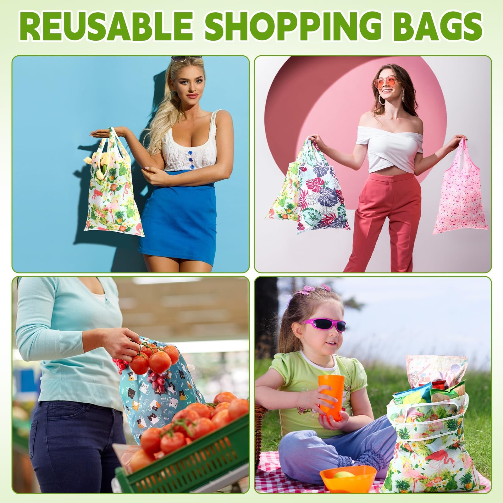 24 Pcs Foldable Reusable Shopping Bag Recycle Travel Grocery Bag Fold to Pock…
