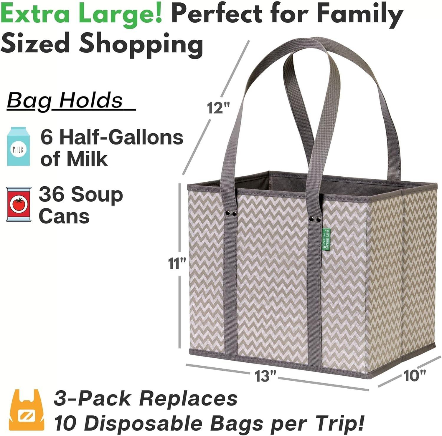 Reusable Grocery Bags (3 Pack) – Heavy Duty Reusable Shopping Bags with Box Shap