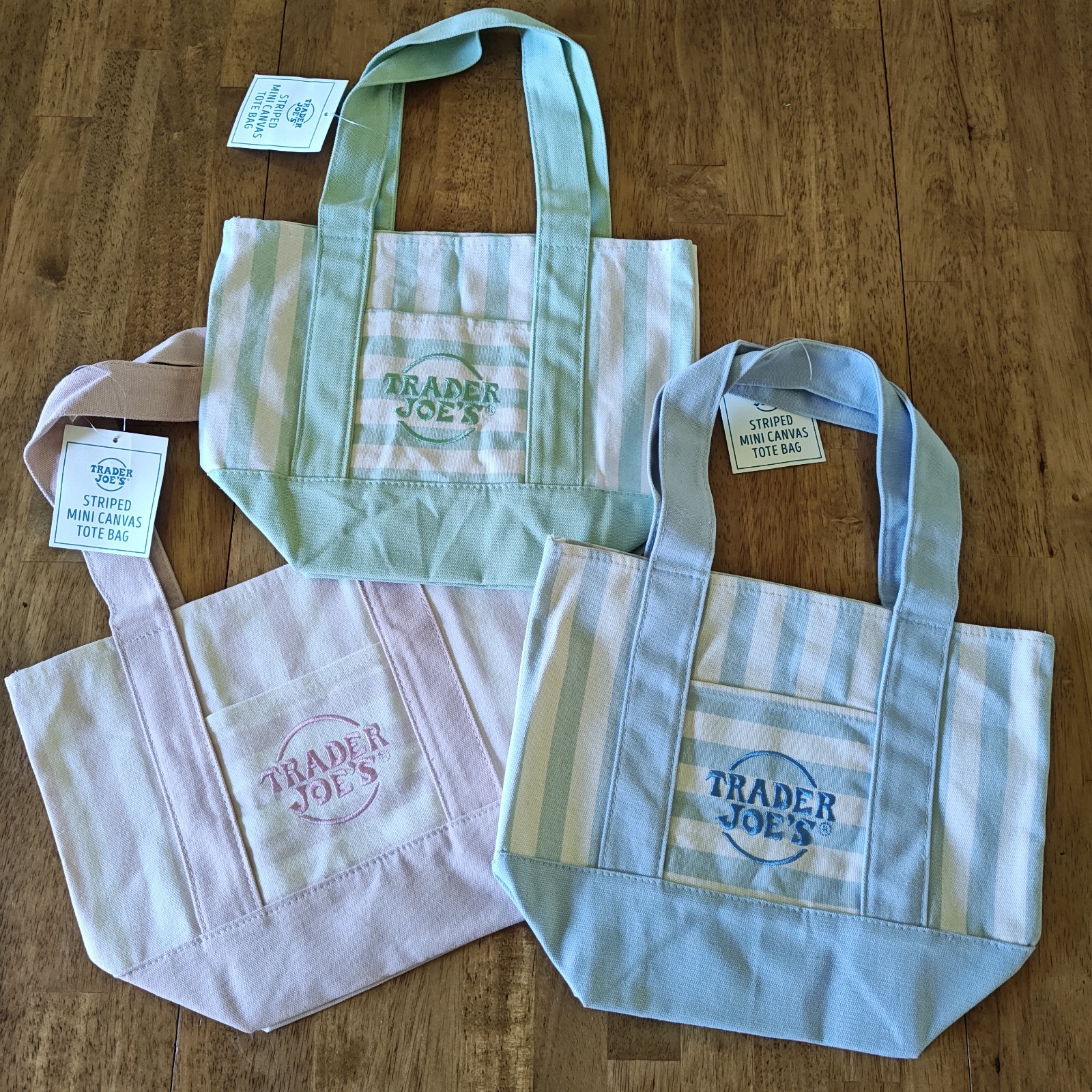 Trader Joe’s Mini Pastel Stripe Canvas Tote Bag Limited Edition Set Of 3 2026