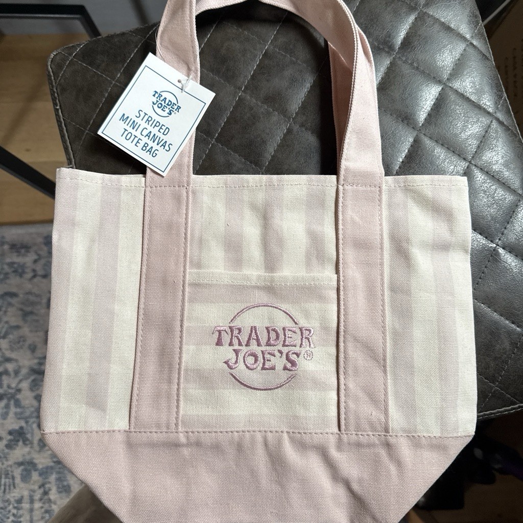 Trader Joe’s Striped Mini Canvas Tote, Reusable Double Handles, Beige/Pink