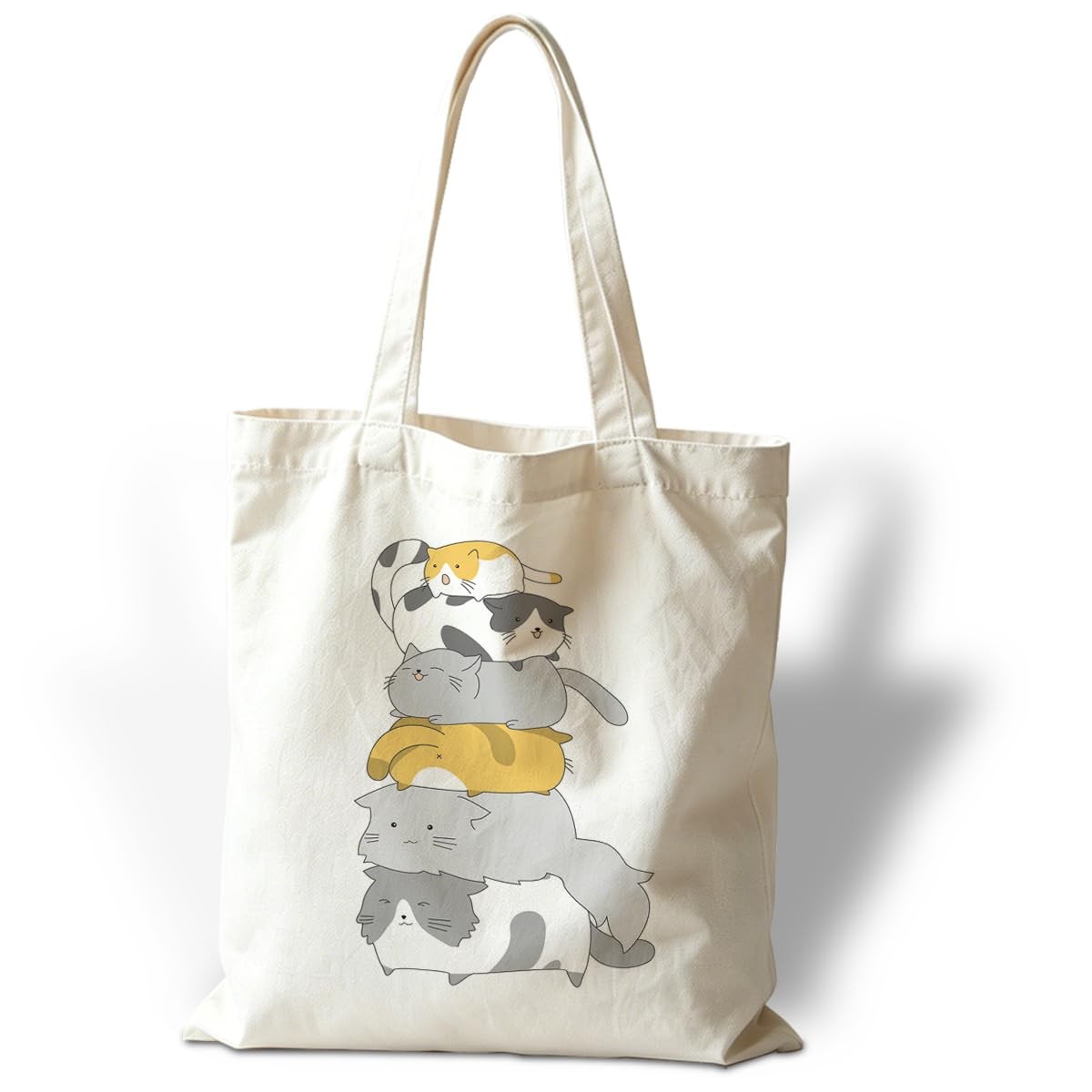Canvas Tote Bag, Cute Cat Family Tote Bag, Reusable Grocery Shoulder Shopping…