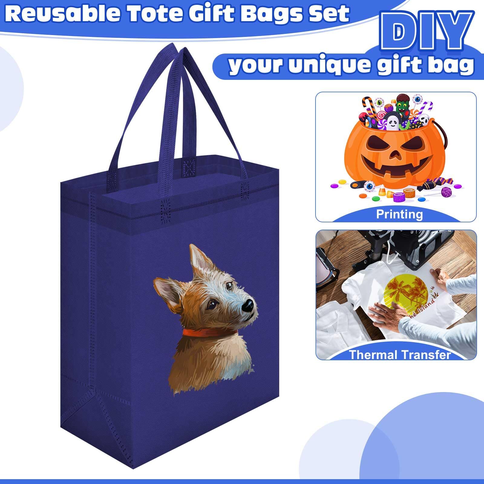 50 Pieces Reusable Tote Bags Bulk 8 x 4 x 10 inches Non Woven Grocery Tote wi…