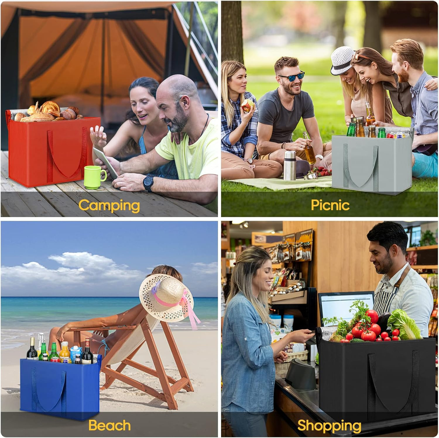 2Pk Insulated Reusable Grocery Bags, Collapsible Cooler Bag for Groceries, Heavy