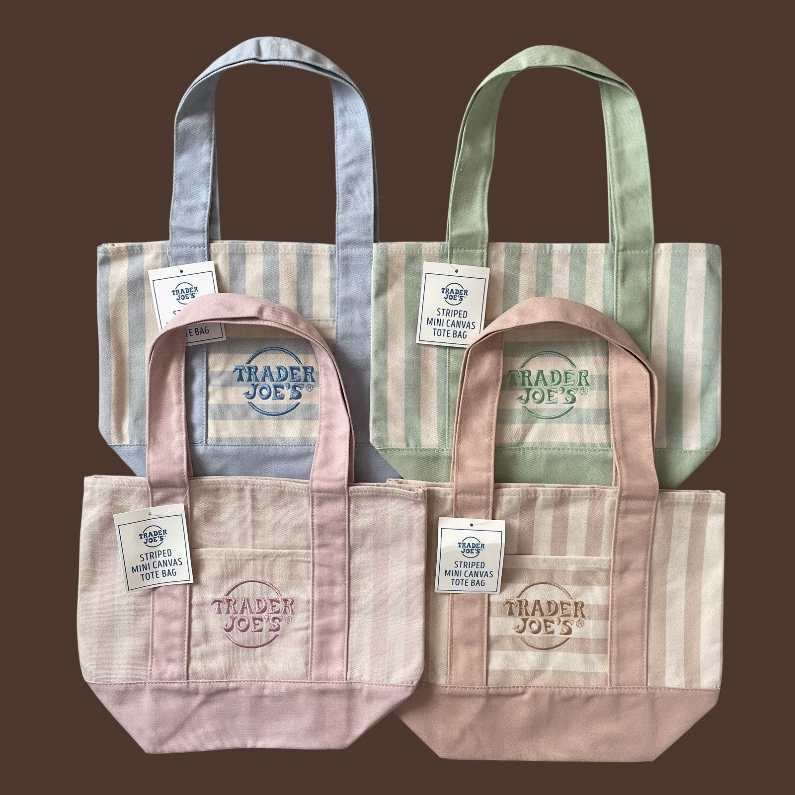 Trader Joe’s Mini Striped Pastel Canvas Tote Bag SET Of 4 Limited Edition NWT