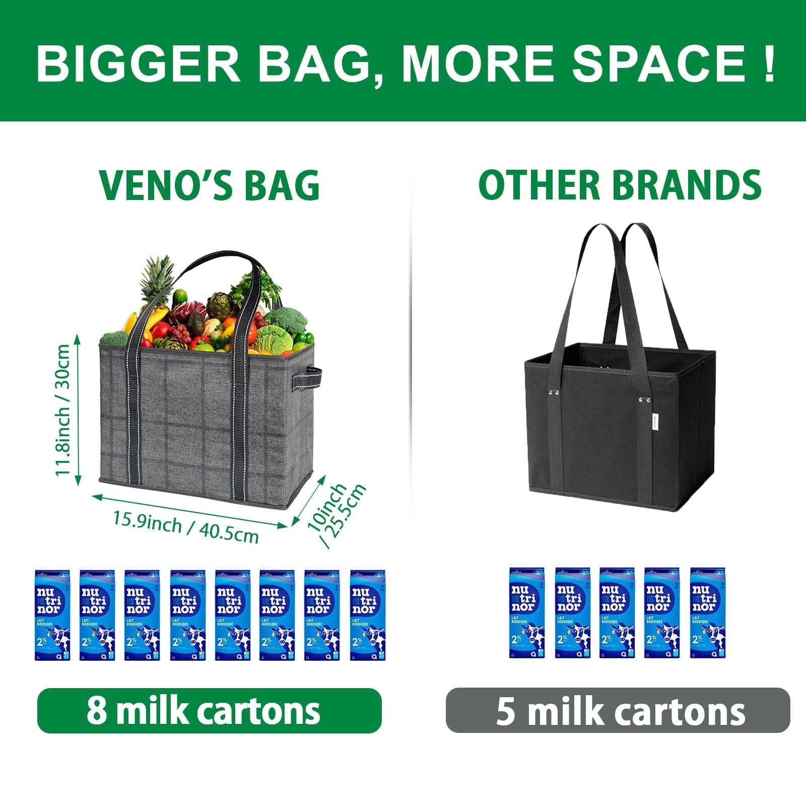 2 PCS 8 Gallon Large Reusable Grocery Bag Heavy Duty Foldable Utility Tote