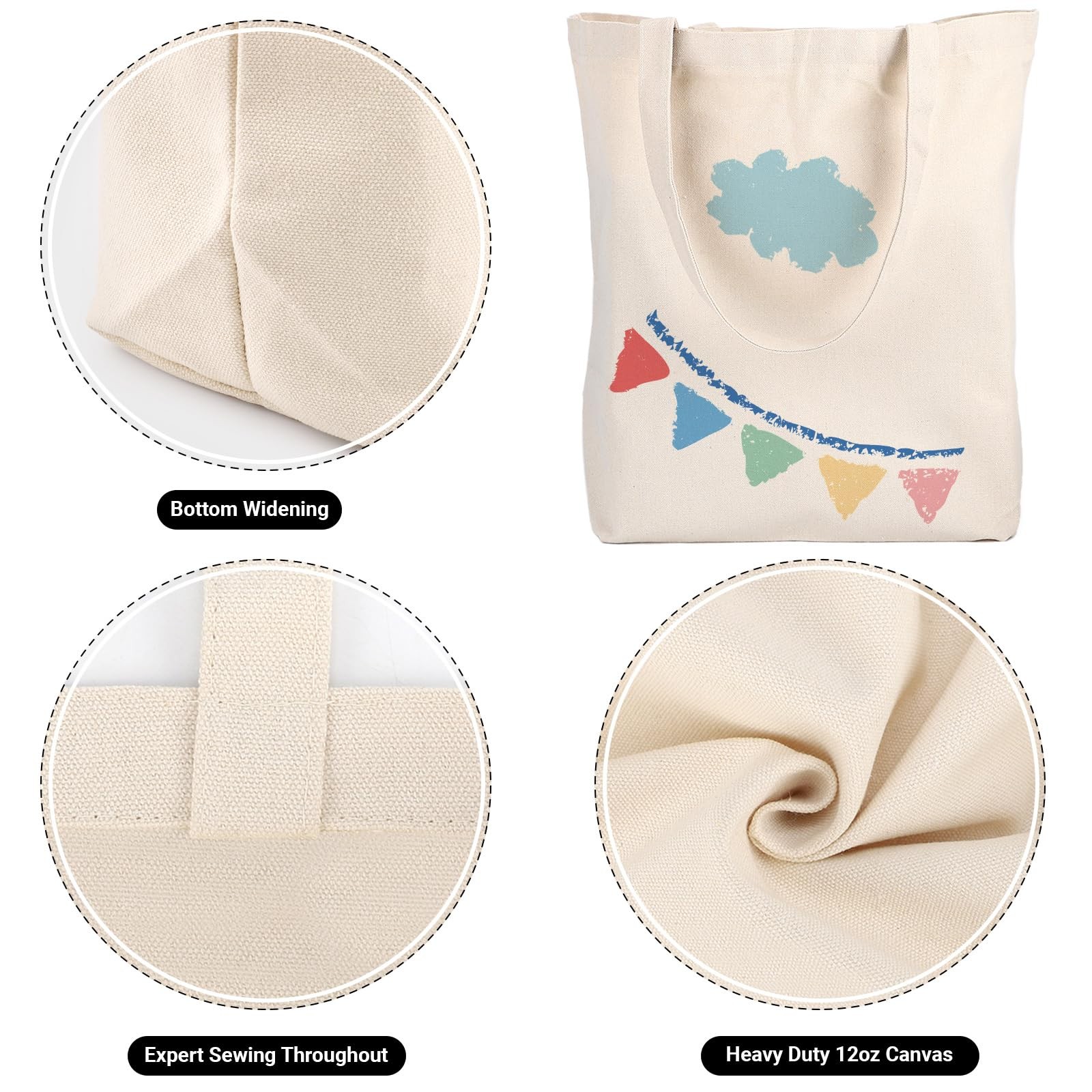 Canvas Tote Bag for Women, 12 Pack 20×15.7 Reusable Blank Shopping Bag, Natur…