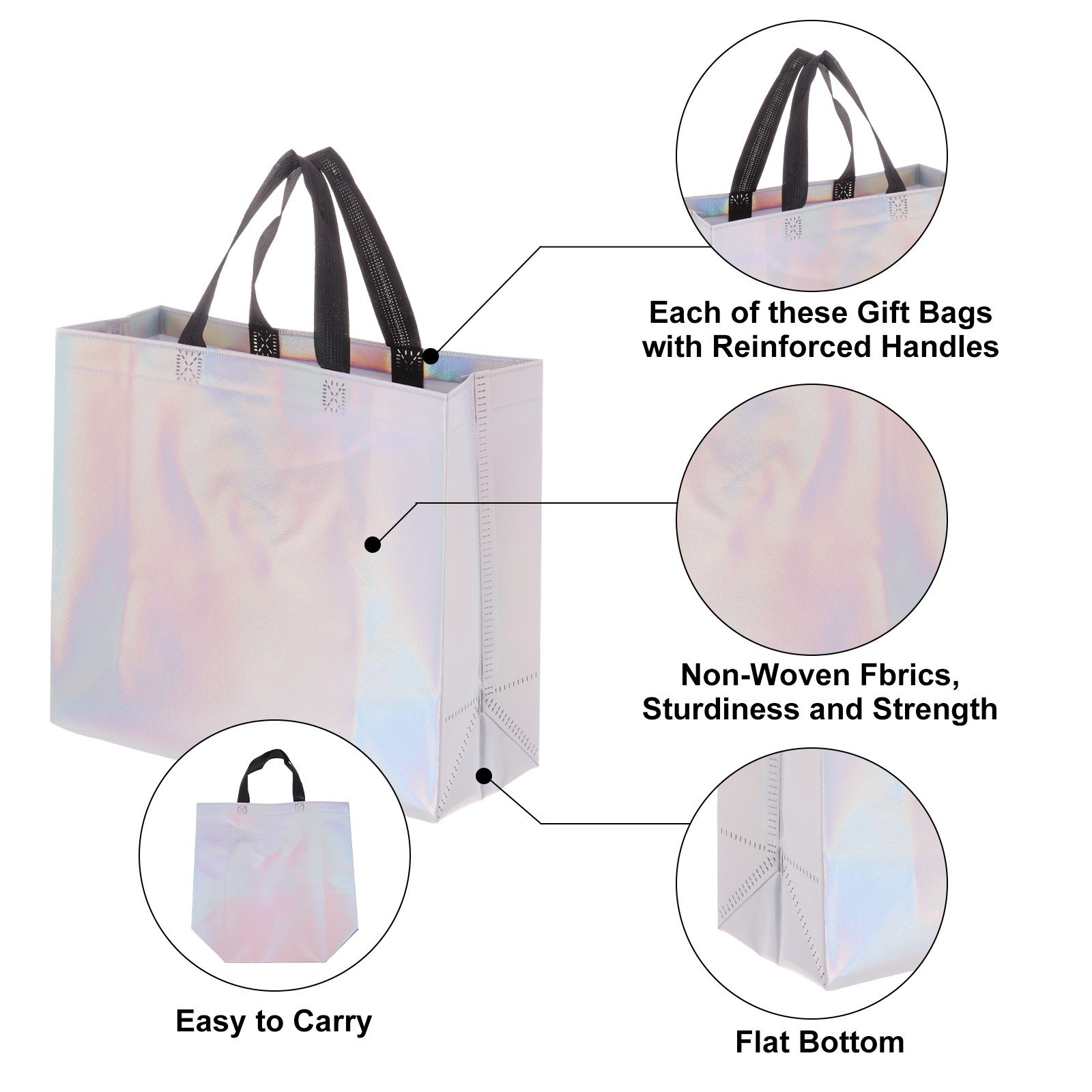 15Pcs Laser Gift Bags with Handles Bulk, Glossy Finish Gift Bags Rainbow