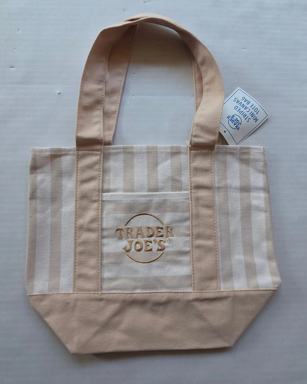 Trader Joe’s MINI Canvas Reusable Bag, w/ Off White or Tan, LIGHT BROWN STRIPES