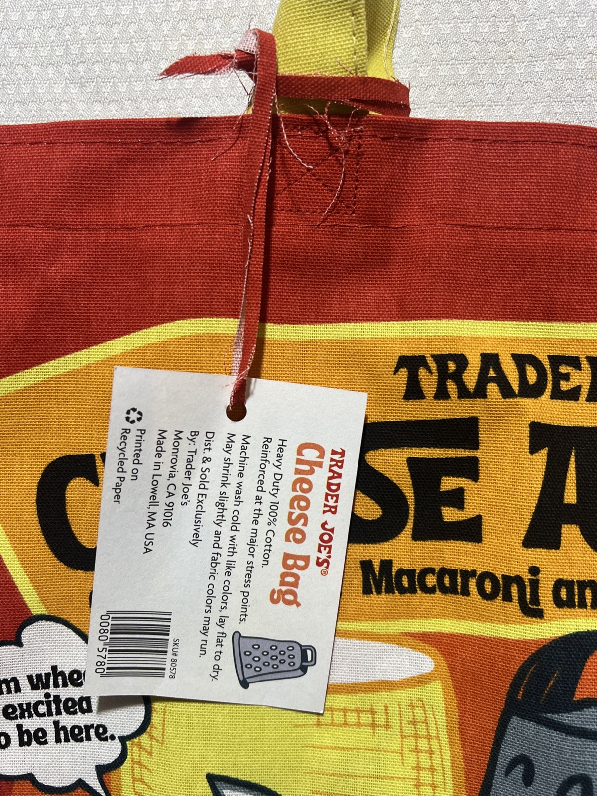 Trader Joe’s Bag Reusable Canvas NEW Cheese Adventures shopping Heavy Duty Lrg