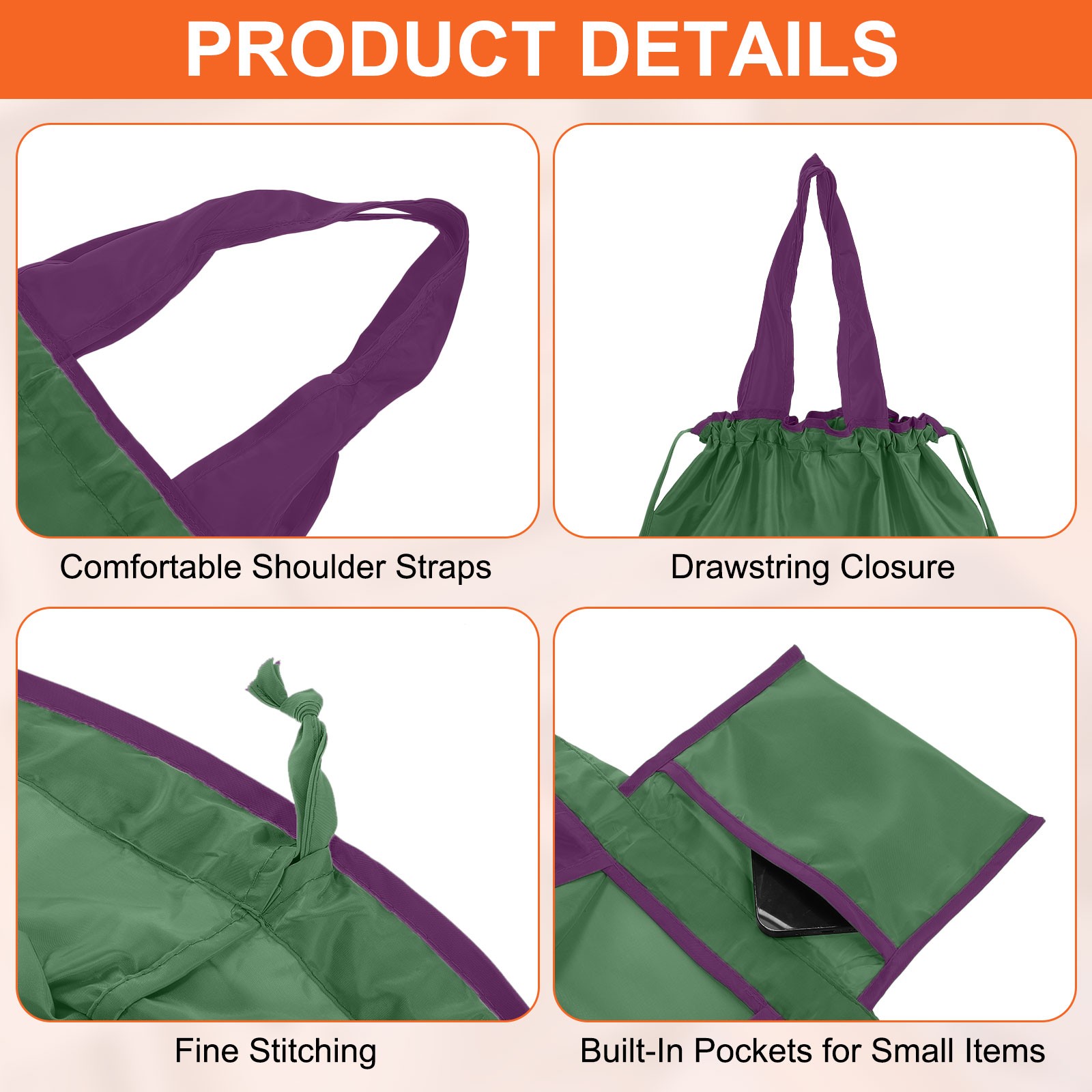 1Pcs 20″ x 16″ Washable Shopping Totes Fit in Pocket (Green)