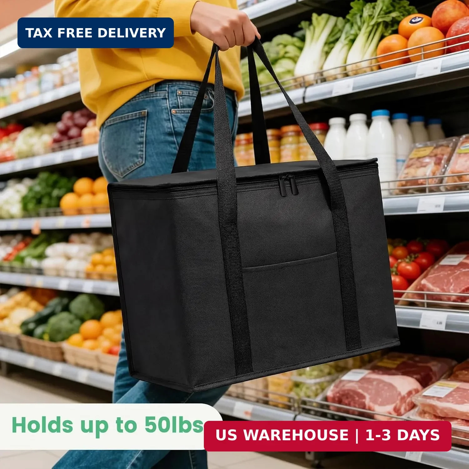 2 Pack Insulated Grocery Bags, Collapsible Insulated Cooler Bag, Reusable Shoppi