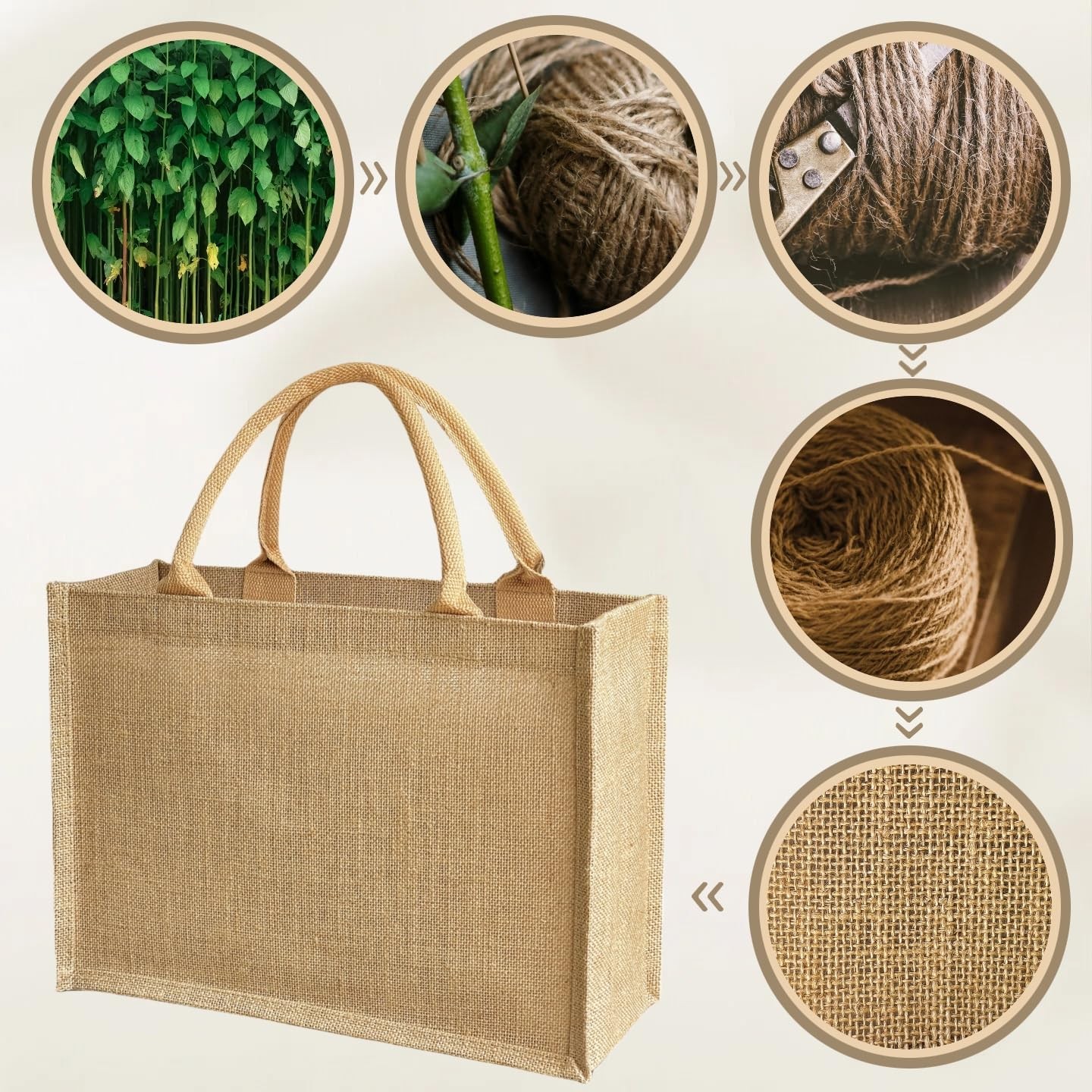 15pcs Reusable burlap tote bags Natural Jute handbags with Waterproof Liner f…