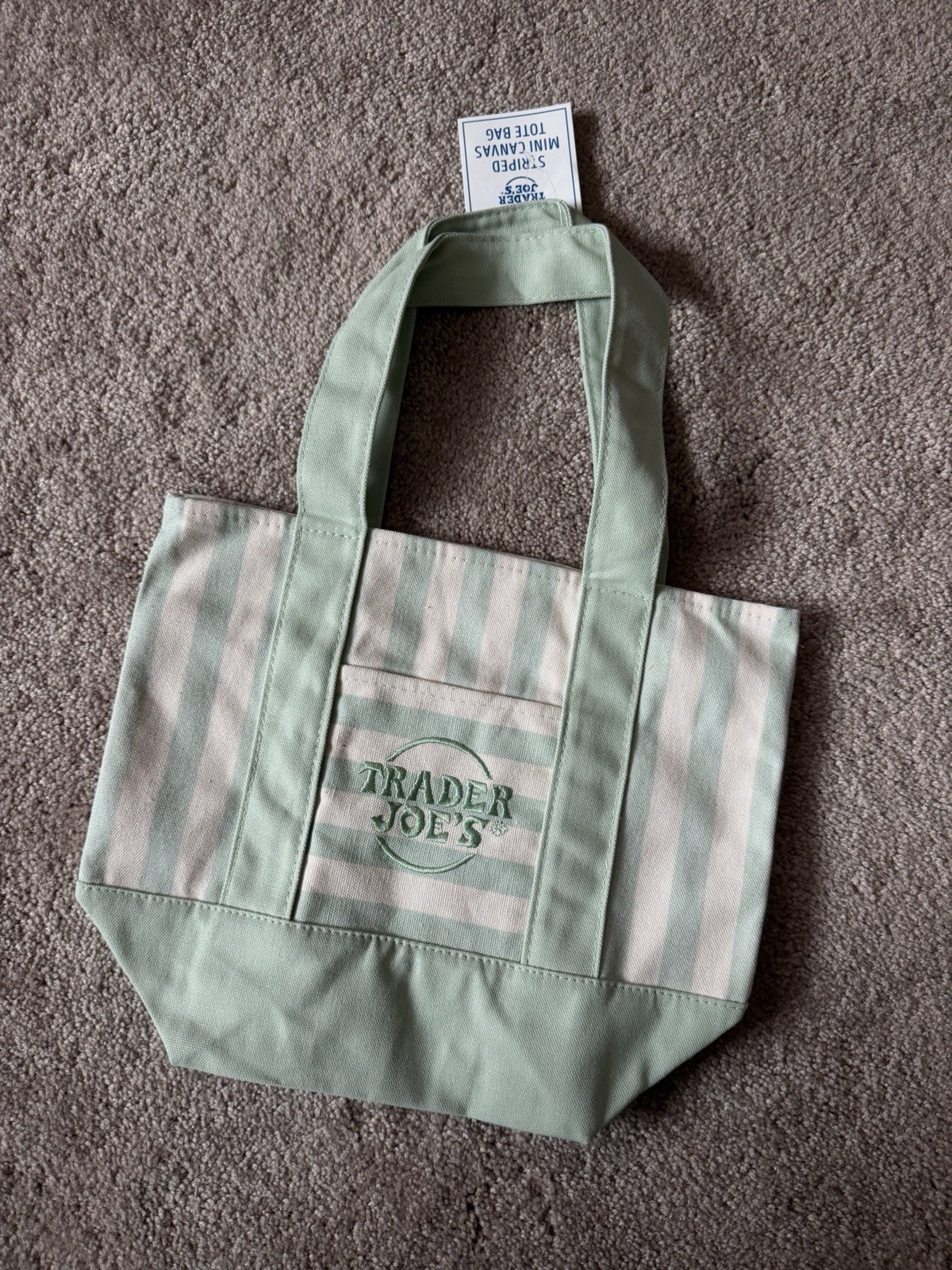 Trader Joe’s Mini Pastel Stripe Canvas Tote Bag Limited Edition LIGHT GREEN