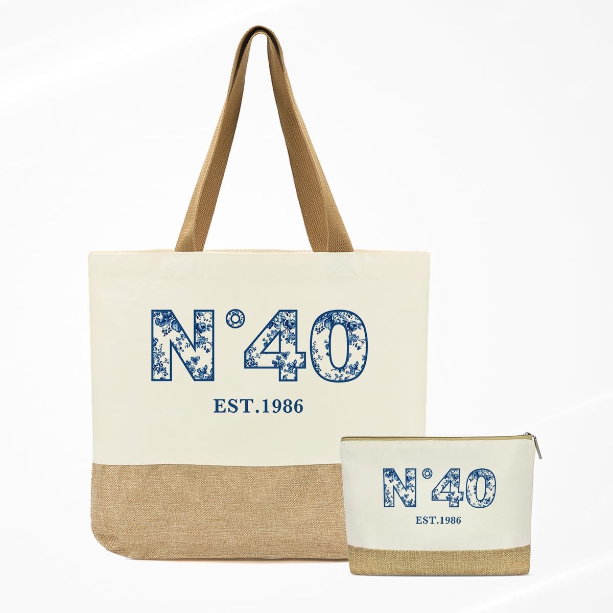 40th Gifts for , 40th Bag, Reusable Chinoiserie Burlap Blue Floral Jute 1986 …