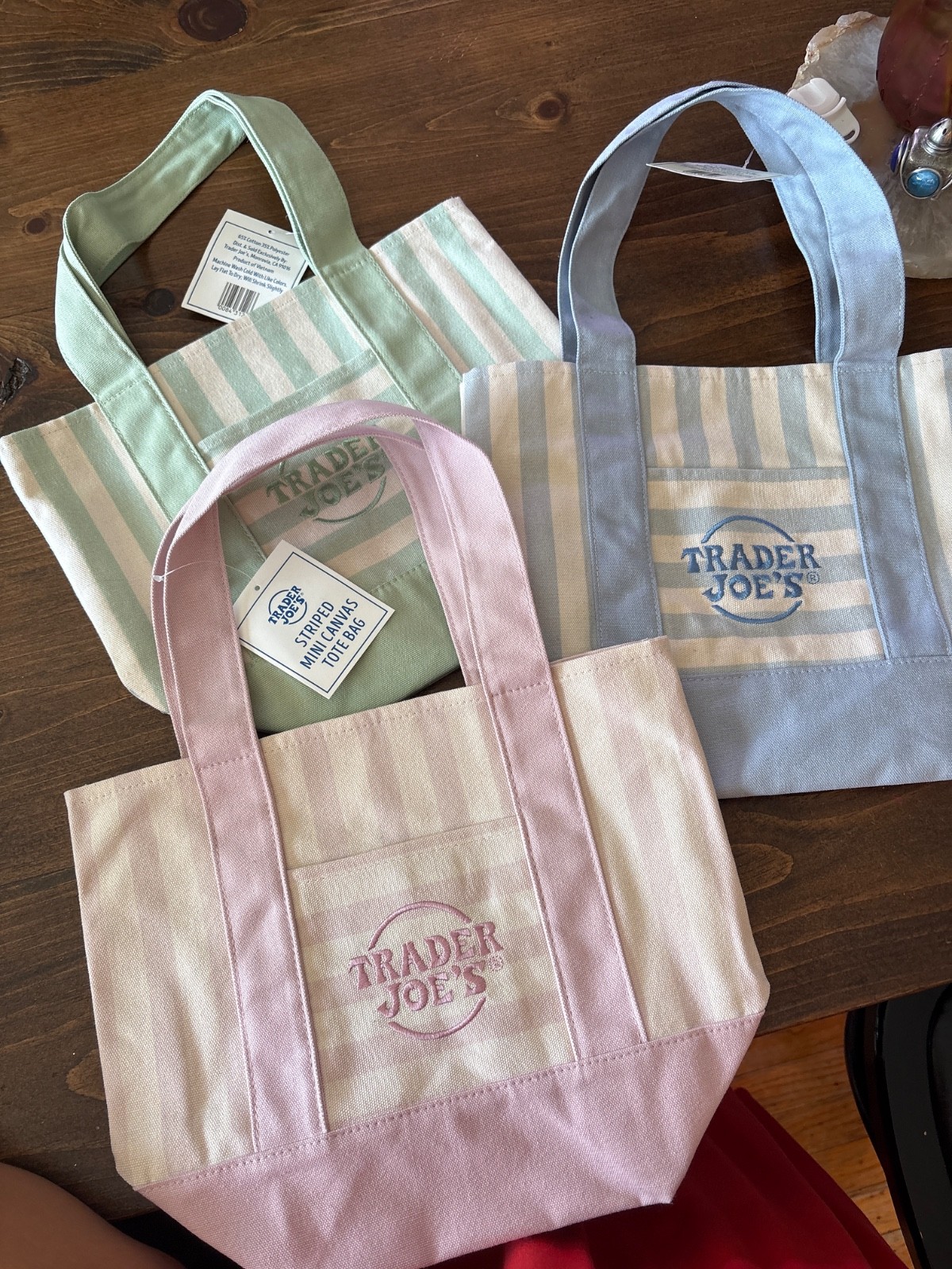 Trader Joe’s Mini Canvas Tote Bag Spring Pastel Pink Blue Green Purple NWT