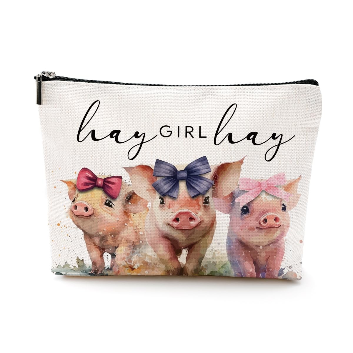 Pig Gifts Stuff Makeup Bag Western Country Girl 9.7×7 inch, Hay