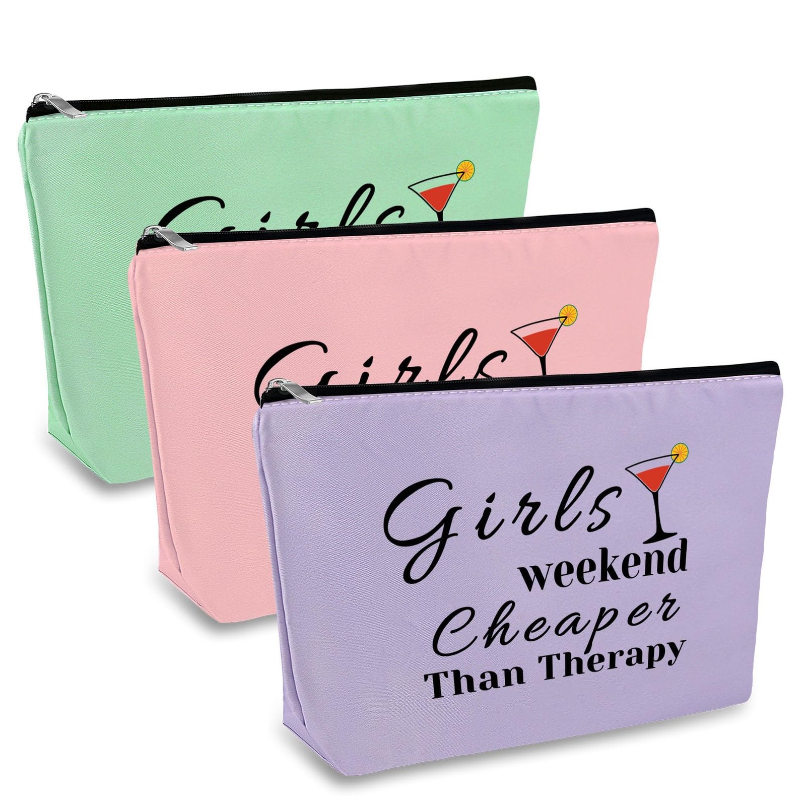 3 Pcs Girls Trip Gifts Travel Makeup Bag Weekend s, Green+Pink+Purple