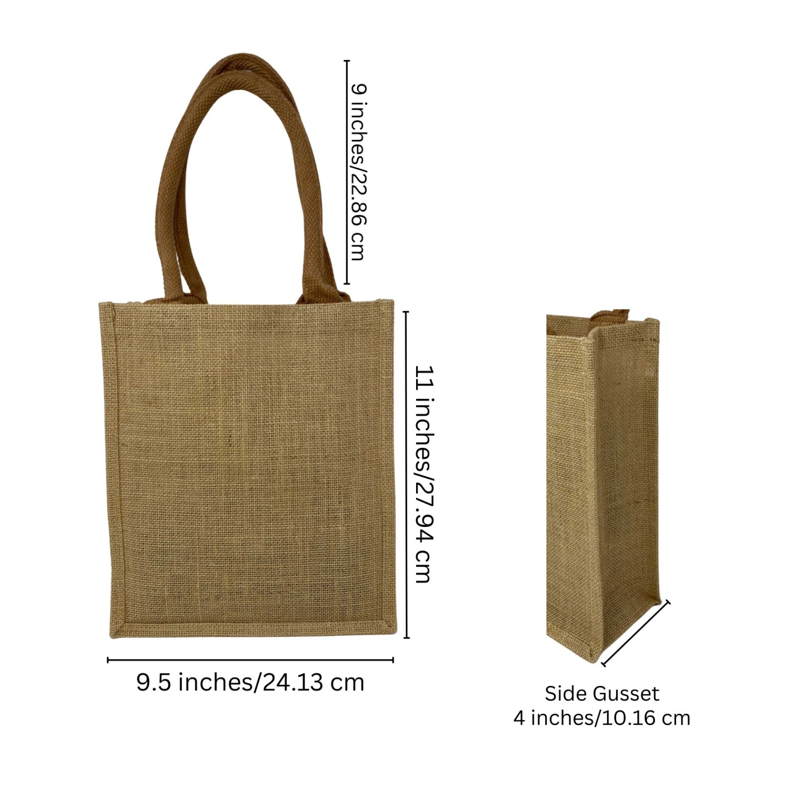 10 Pack Jute Burlap Tote Bags with Handles (11 x 9.5 in) DIY Art Blank Beach