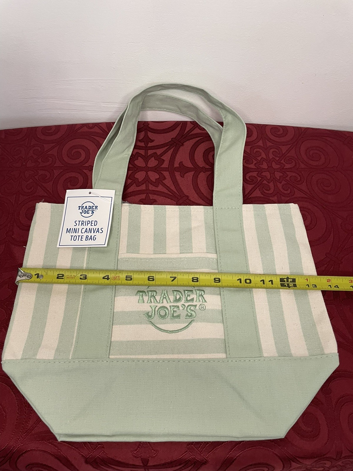 Trader Joe’s Mini Pastel Stripe Canvas Tote Bag Green Mint Limited Edition